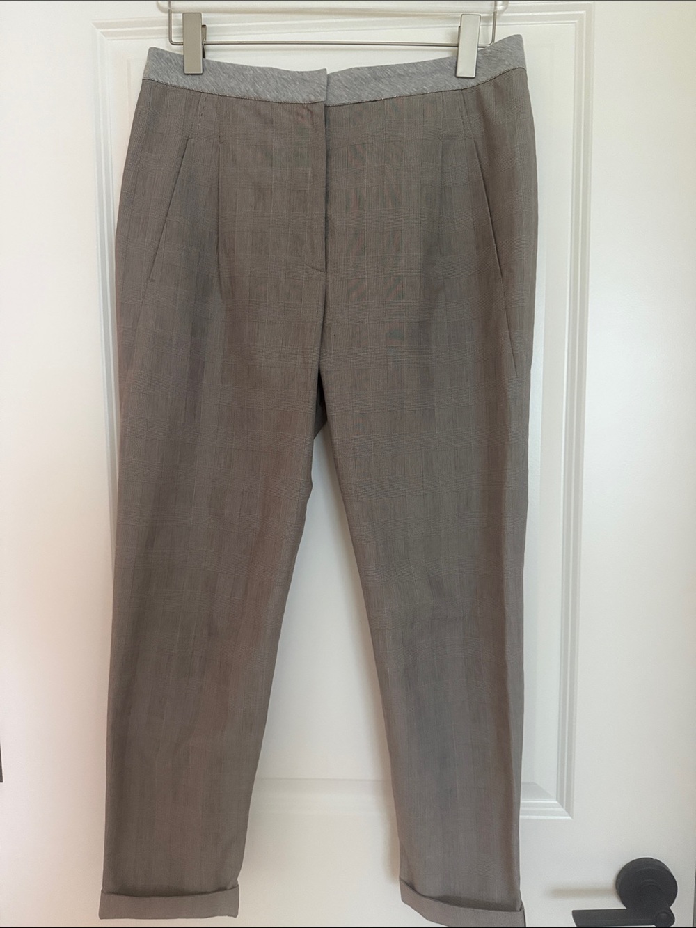 Brunello Cucinelli Gray Plaid 100% Cotton Monili Trousers